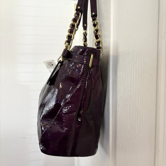 Coach Madison Diagonal Pleated Patent Leather Tote Bag Handbag 21300 Violet NEW - Picture 4 of 11